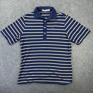 Criquet Polo Shirt Mens Medium Blue Stripe Organic Cotton Pocket Golf Casual